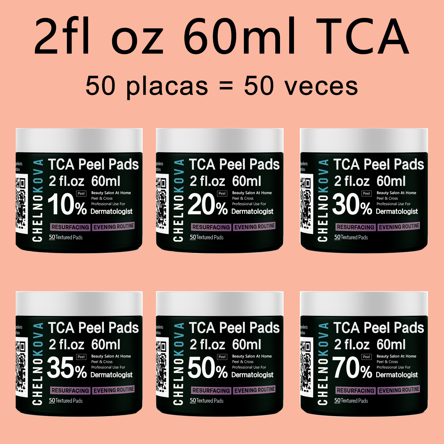 TCA, almohadillas peladoras TCA, almohadillas peladoras químicas Tca, 75 almohadillas en caja, 20 30 35 50 70 ordinario para limpieza facial y corporal, cruz,