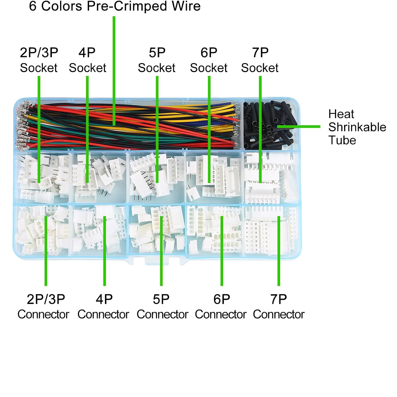 Kit de enchufe de conector JST-XH de 2,54mm con Cable macho y hembra prensado de 2,54mm, conector JST de carcasa de 2/3/4/5/6/7 pines