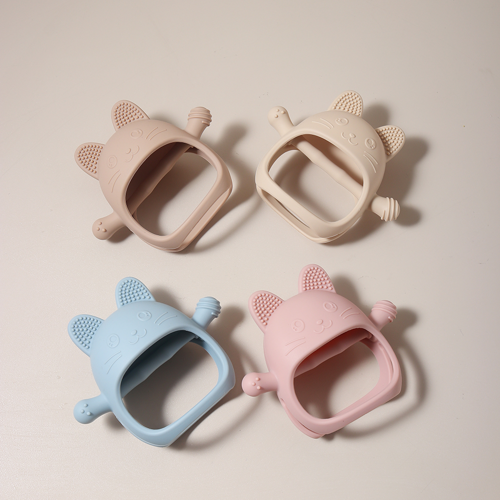 Mitaines de dentition pour bébé, gant en Silicone de qualité alimentaire, jouet à mâcher, protège-main Anti-suction, Design de lapin mignon