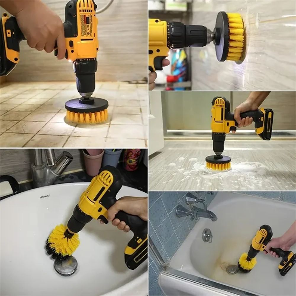 3 pçs conjunto de fixação escova broca escova purificador energia com broca esfrega escova para limpeza chuveiros banheiras banheiro telha grout tapete