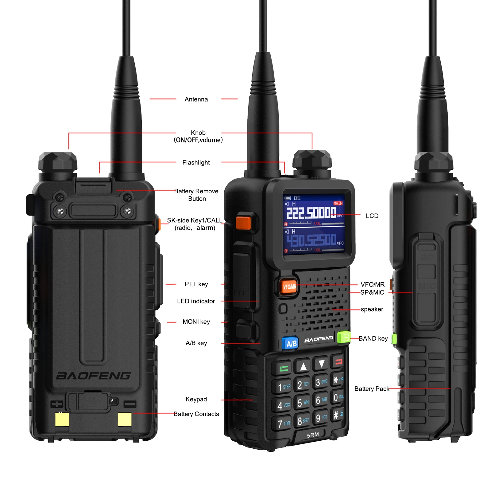 2PCS Baofeng 5RM Radio High Power Long Range Walkie Talkies NOAA Wetter Kopie Frequenz 999CH USB C Ladegerät