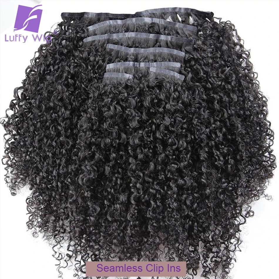 Grampo sem costura do plutônio em extensões de cabelo humano brasileiro 3c 4a afro kinky encaracolado feixes de cabelo trama da pele clipe ins extensão 100g