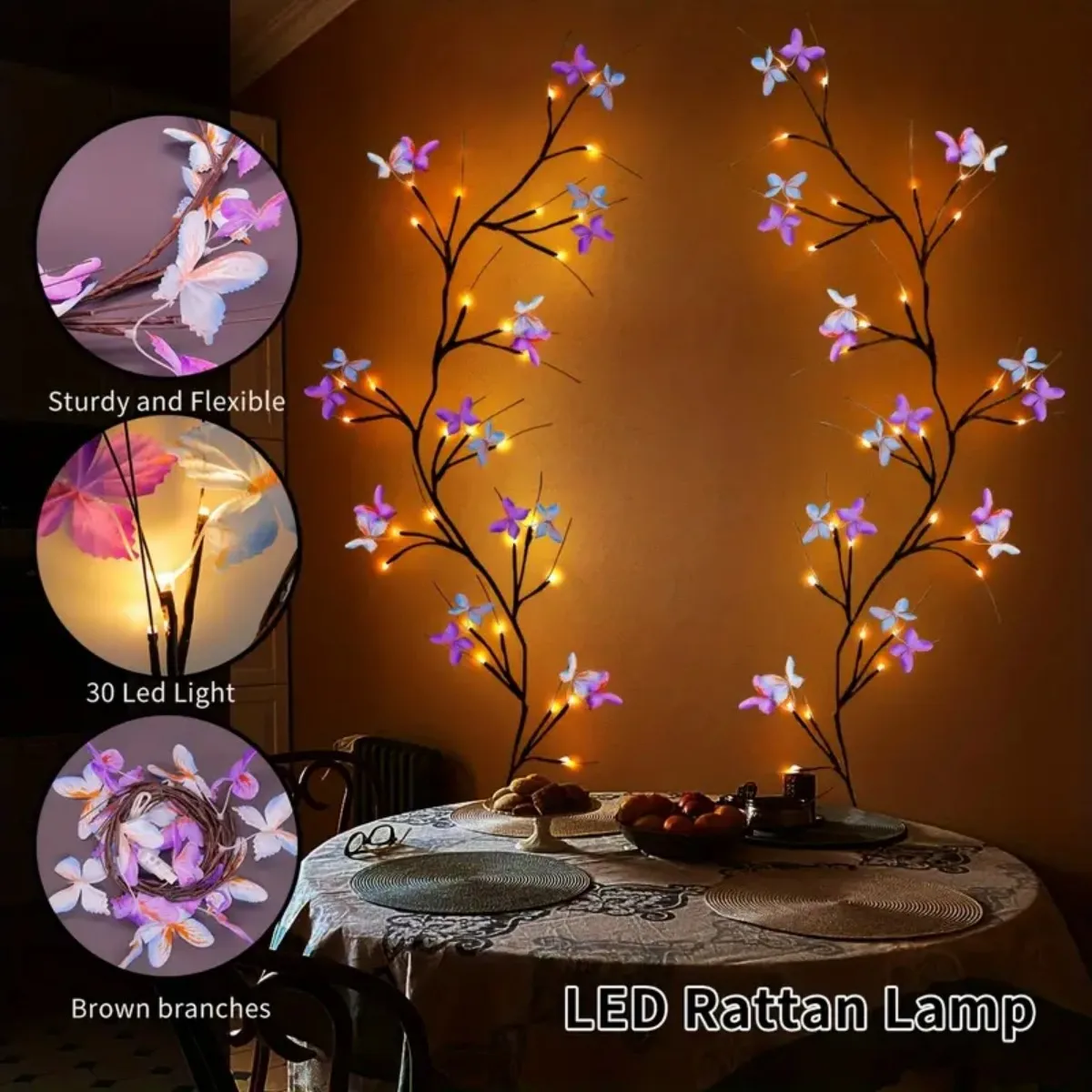 1pc 30LED Luce di vite di salice incantata con farfalla Alimentata tramite USB 8 modalità di illuminazione Luci di vite impermeabili per interni ed esterni adatte