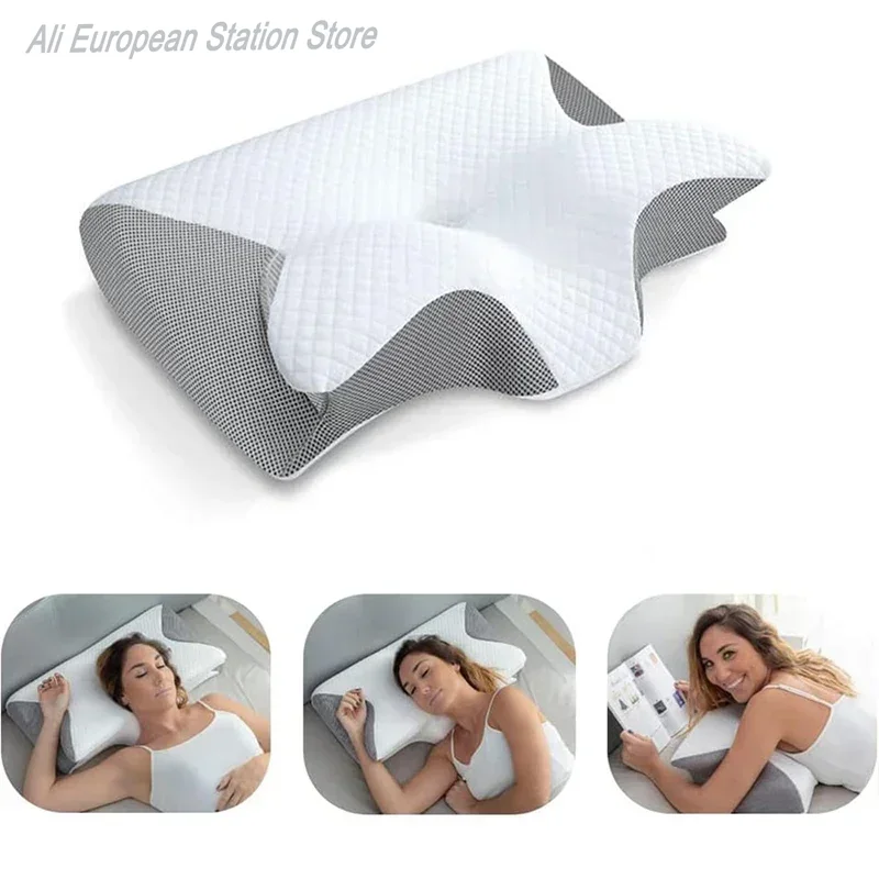 Almohada Cervical de espuma viscoelástica, almohada ortopédica de contorno ergonómico 2 en 1 para el dolor de cuello, almohadas de soporte contorneadas, almohada para el cuello, 1 ud.