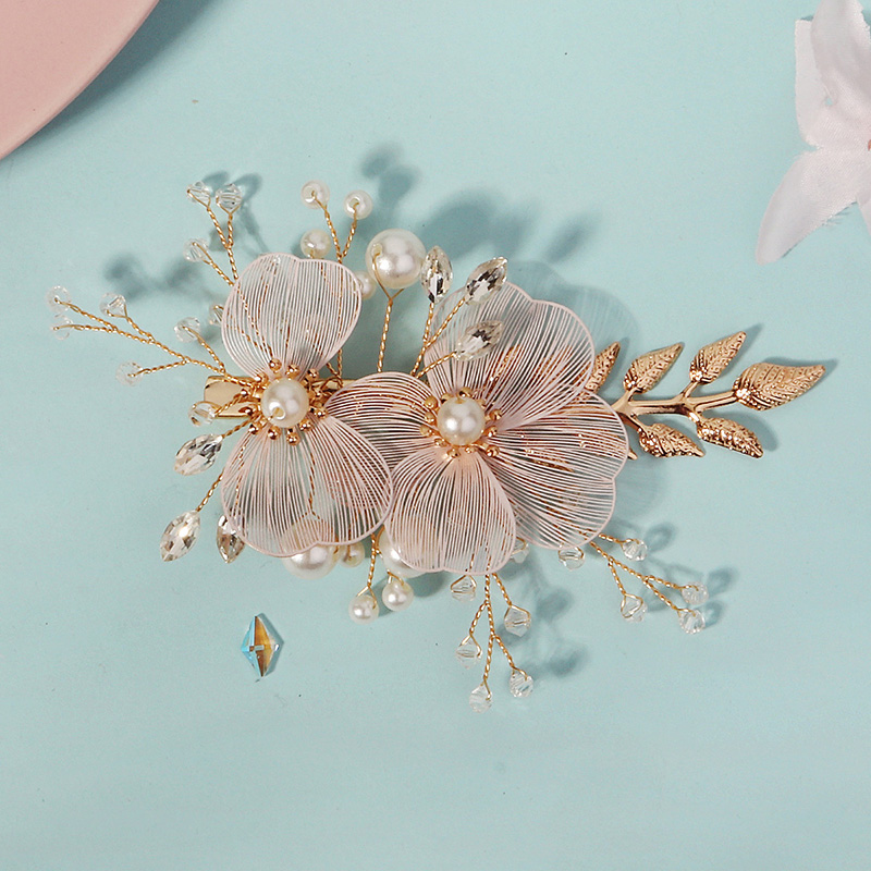 Flower Leaf Pearl Rhinestone Hair Clip Luxury Bridal Headpiece Hair Accessories Fashion Bridal Barrettes