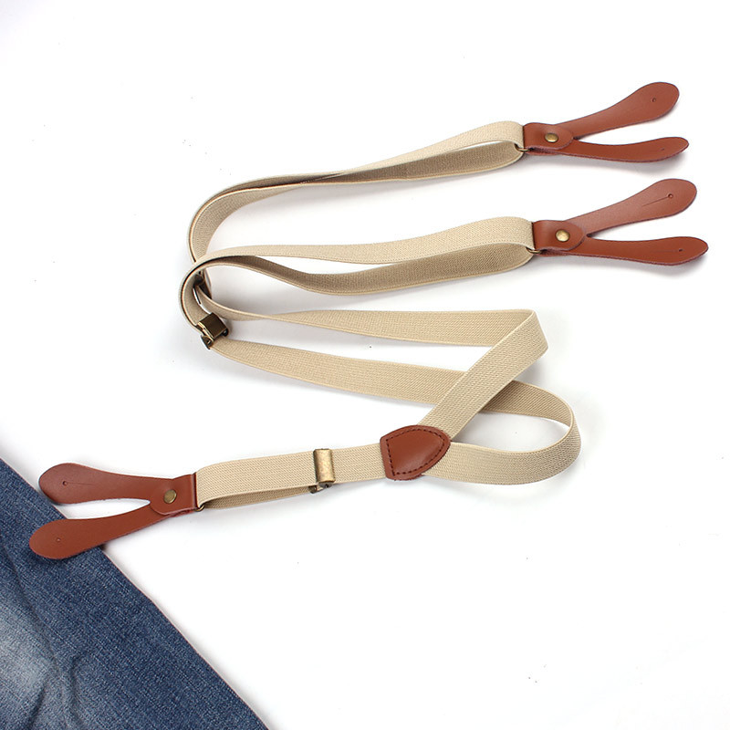 ライトカーキ男性サスペンダーボタンシャツブレース固体革高品質男性調節可能なサスペンダーストラップ 110 センチメートル * 2 センチメートル