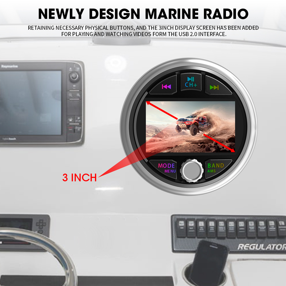 Akamate boot radio mp5 marine stereo source media player am fm rds empfänger mp3 mp4 video spielen bluetooth aux für atv utv spa rzr