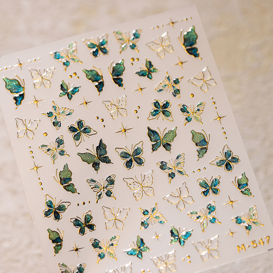 Golden Thread Butterfly Jelly Series Nail Art Stickers High Quality New Bronzing DIY Manicure Decal Decoration