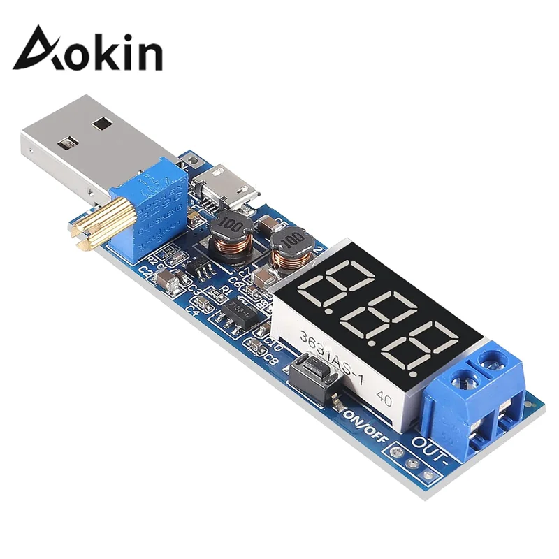 Aokin Micro USB 5V DC-DC convertidor Buck Boost módulo de fuente de alimentación reguladores de voltaje ajustables 3,5-12V a 1,2-24V