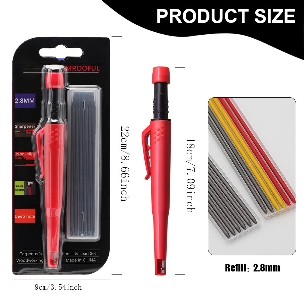 Juego de tarjetas de lápiz para carpintería, marcado y dibujo de agujeros profundos, con plomo confiable y duradero de 2,8 mm, para ingeniería de carpinteros