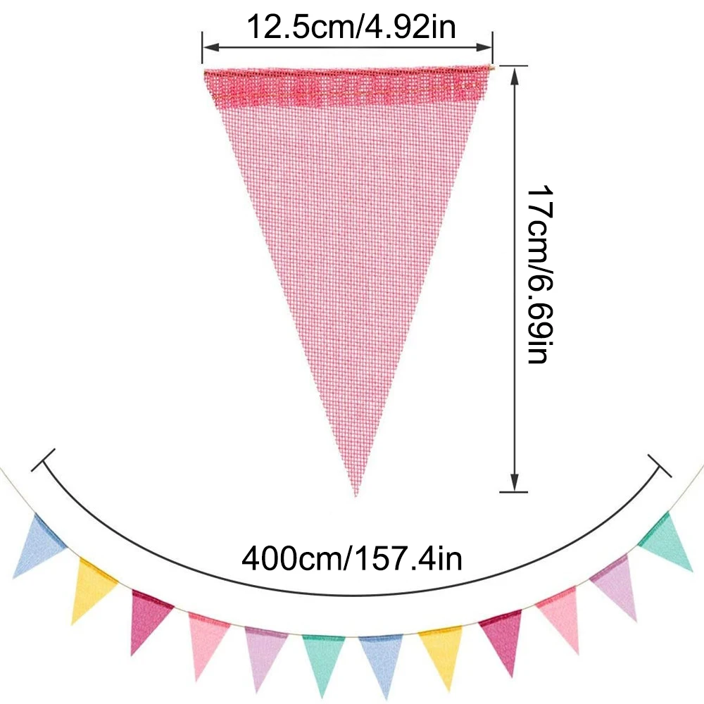 Vintage Colorful Burlap Linen Bunting Flags Pennant For Happy Birthday Party Wedding Decoration Candy Bar