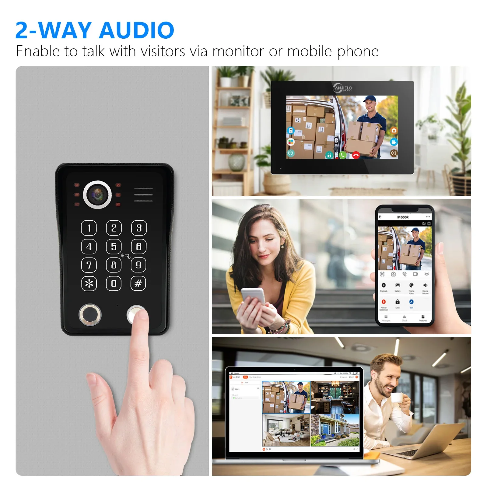 Sistema de videoportero para el hogar, huella dactilar 5 en 1, desbloqueo, videoportero, Tuya Smart, 1080P, táctil, Wifi, monitor, timbre