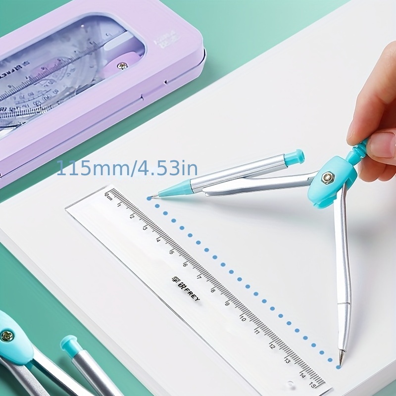 Набор карандашей с линейкой, компасом и геометрическим рисунком, 7 шт./комплект