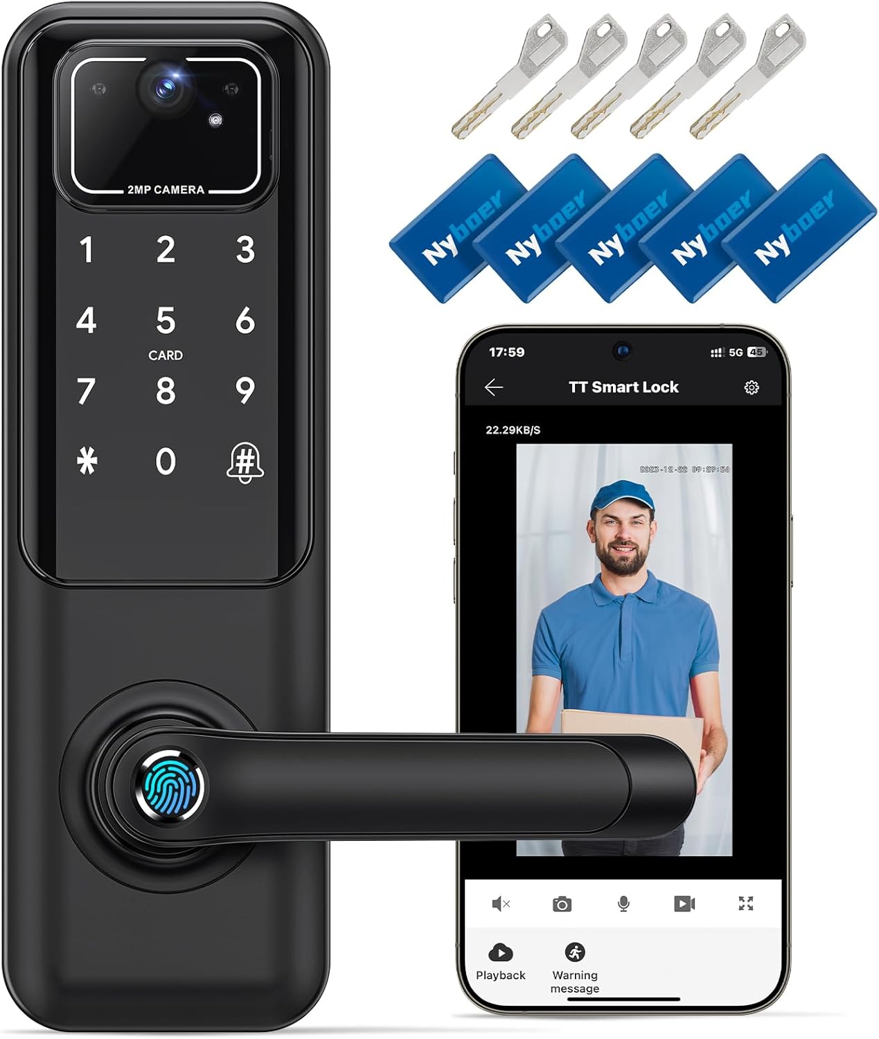 WiFi Video Smart Door Lock Fingerprint Door Lock with Camera Keyless Entry Door Lock with Handle Electronic