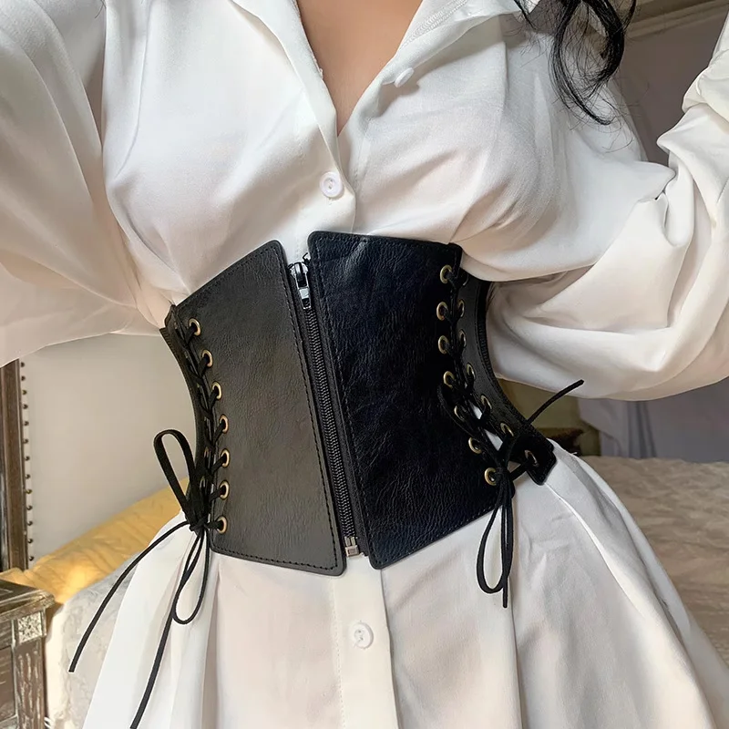 Lace Up Front Corset Belt For Women Punk Wide Belt Female Slimming Body Elastic Bustier Waistband Hip Hop Gothic Dress Girdle