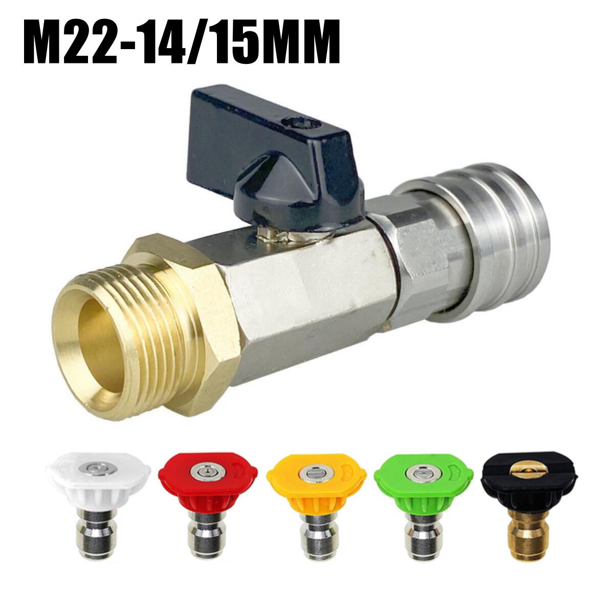 Adaptador M22 de 14/15MM con válvula de bola con enganche rápido de 1/4" para interruptor de encendido/apagado de manguera de lavado de alta presión