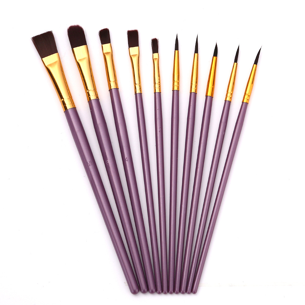 10 Pcs 풀 세트 나일론 헤어 아티스트 페인트 브러시 전문 오일 수채화 아크릴 그림 브러쉬 Diy 미술 용품 ​​학습