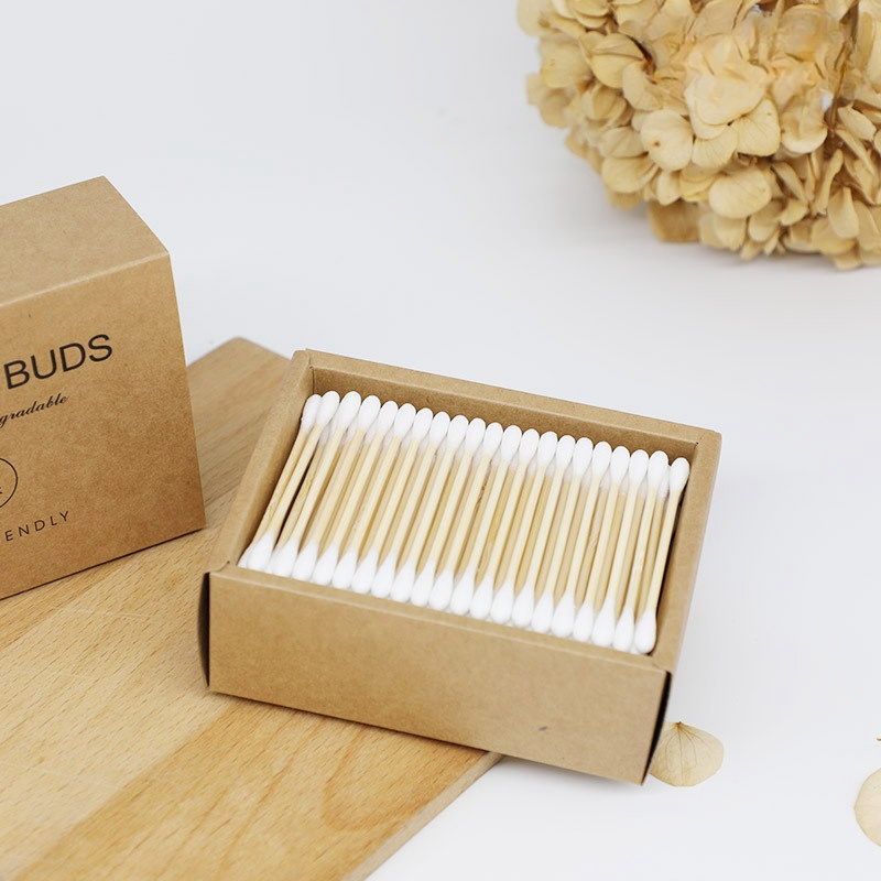 200 pçs/caixa cabeça dupla botões de algodão de bambu vara de madeira cotonete para maquiagem, limpeza de orelha do nariz, cuidados com animais de estimação, arte e artesanato