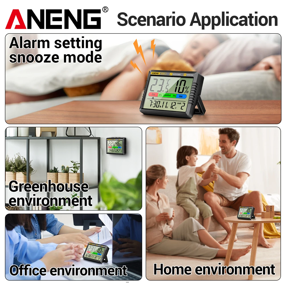 ANENG AP01 Thermohygrometer Electronic Clock Multiscene Measurement High Definition Screen Digital Air Thermometer Hygrometer