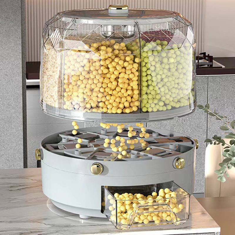 Kitchen Storage Box 360 Degree Rotating Rice Dispenser Moisture-proof Food Container Sealed Dry Cereal Grain Bucket Kitchen Item