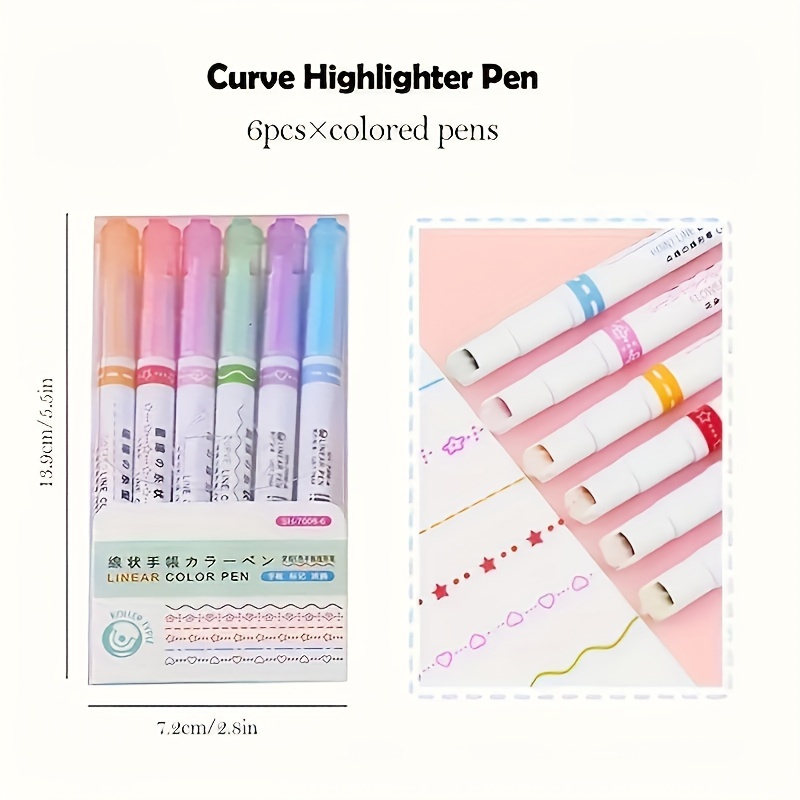 6 ชิ้น/เซ็ตดอกไม้ Line Shape Highlighter ปากกา Roller Tip Curve Liner Marker Kawaii เกาหลีเครื่องเขียนอุปกรณ์สํานักงานโรงเรียนของขวัญ
