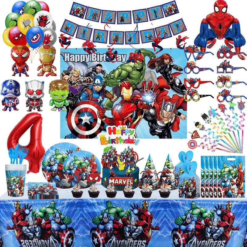 Marvel vengadores decoración de cumpleaños superhéroe tema vajilla tazas plato Spiderman Iron Man globos suministros de fiesta para niños niño