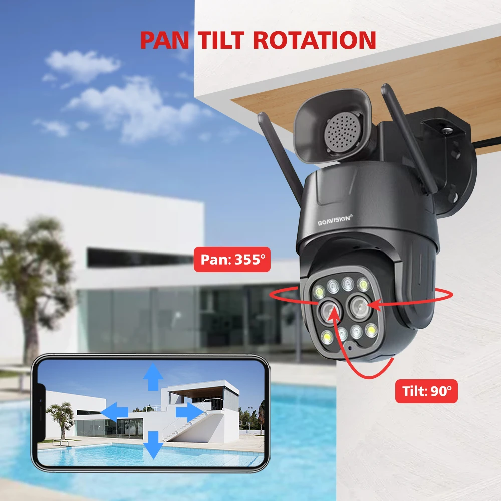 IP Cam Wifi/4G ซิมการ์ด PTZ 4MP 8MP Dual เลนส์ 2.8 มม.-8 มม.10X ซูมกลางแจ้ง AI การติดตามมนุษย์สี night Vision security Cam