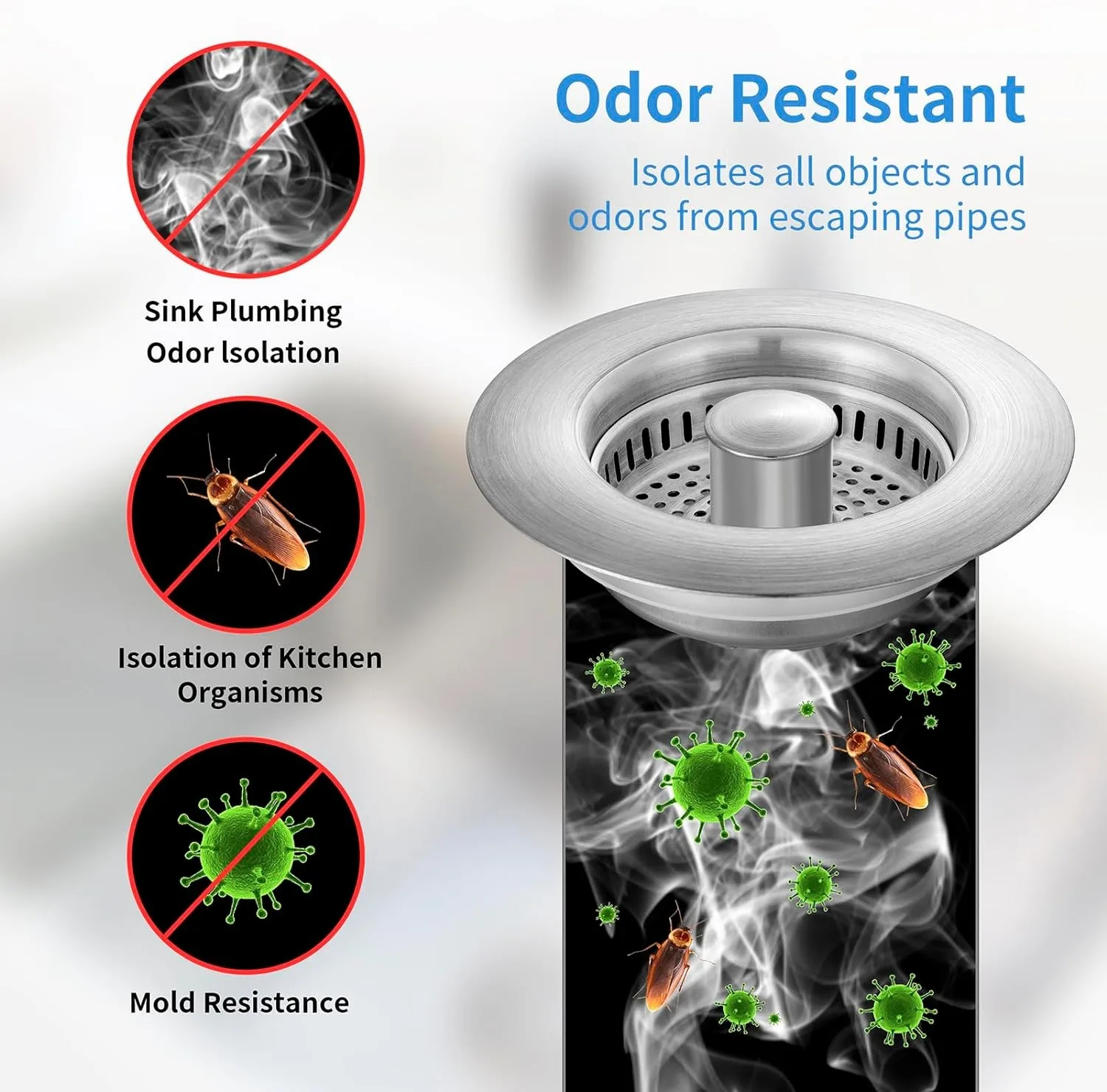 อ่างล้างจานท่อระบายน้ําสแตนเลส Pop Up Sink Stopper Anti-Clogging Sink อาหาร Catcher ตะกร้ากรองกลิ่นอ่างล้างจานปลั๊ก