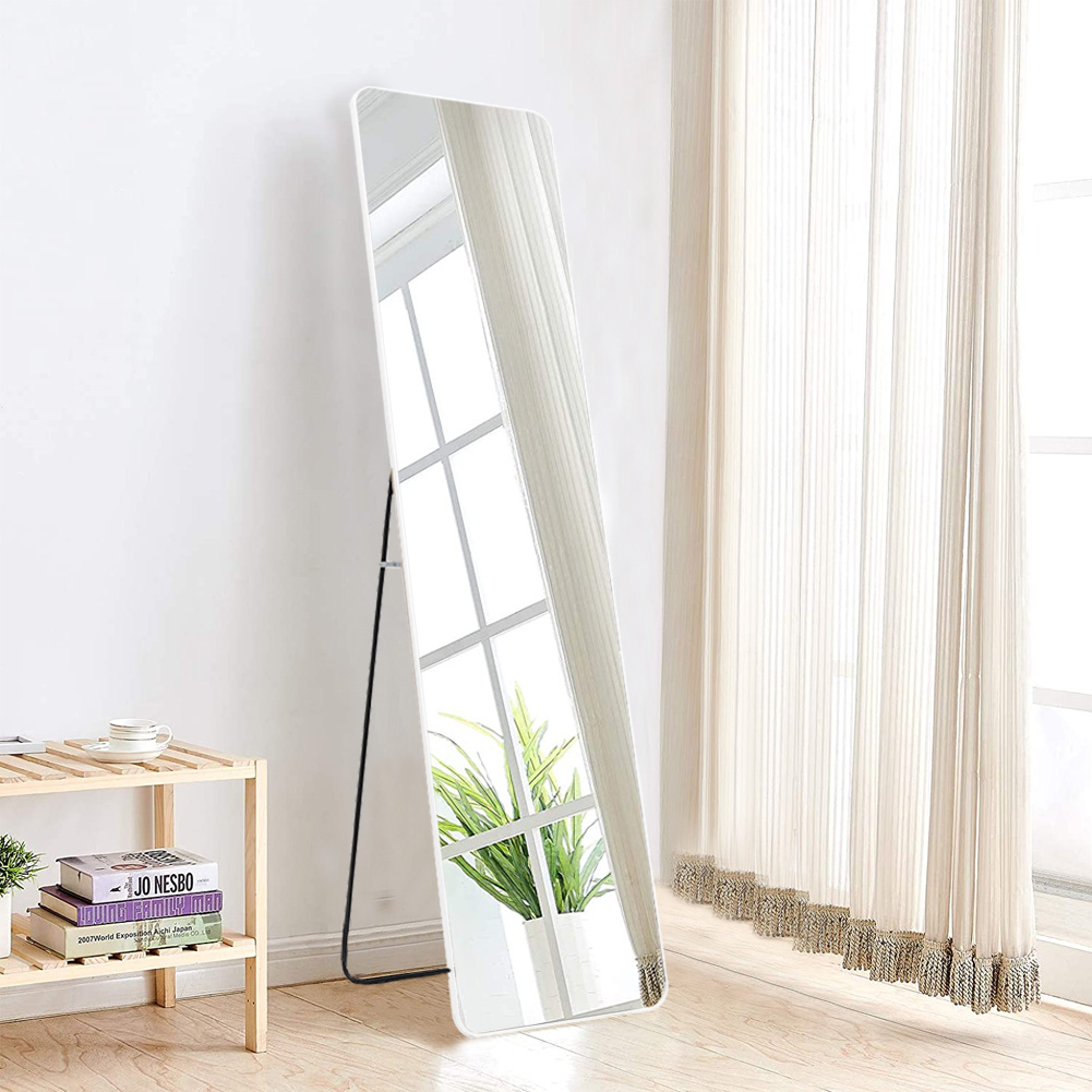 Silver White Modern Rectangular Metal Freestanding Mirrors for Bathroom, Bedroom, Living Room, Hallway Decoration