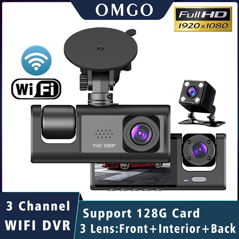WiFi 3 チャンネルミニカー DVR 3 ウェイダッシュカム車内カメラ DVR レコーダー FHD 1080P ビデオダッシュカムビデオカメラブラックボックス