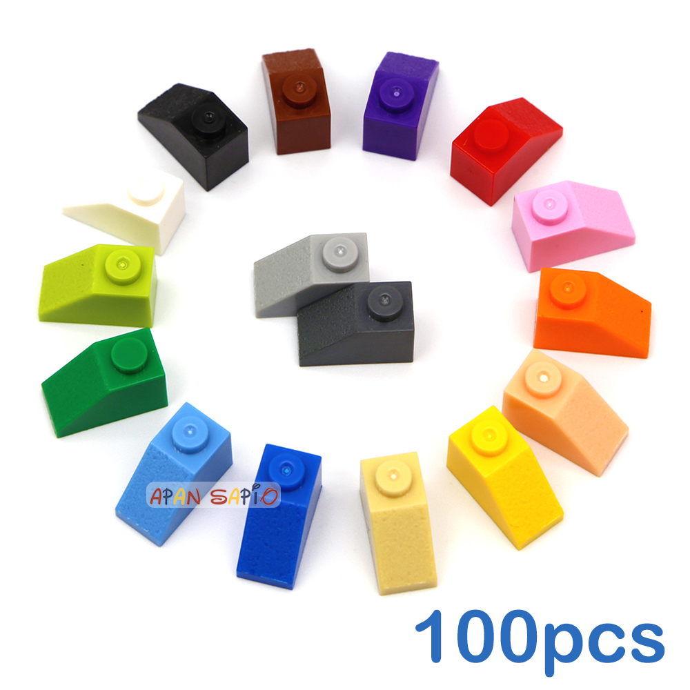 100 Uds DIY bloques de construcción figuras gruesas ladrillos pendiente 1x2 puntos tamaño creativo educativo Compatible con 3040 juguetes para niños