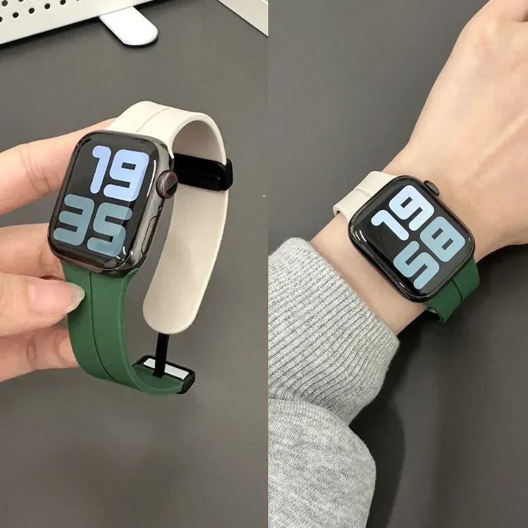 สายรัดแม่เหล็กสำหรับนาฬิกา Apple สายรัดอัลตร้า49มม. 45มม. สายซิลิโคน iWatch Series 7 8 SE 6 5 3 44มม. 45มม. 40มม. 41มม. 42มม. 38มม.
