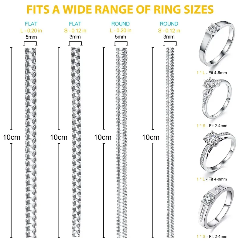 8pcs/Set Ring Size Reducer Tools Spiral Spring Based Rings Adjust Invisible Transparent Tightener Resizing Tool Jewelry Guard