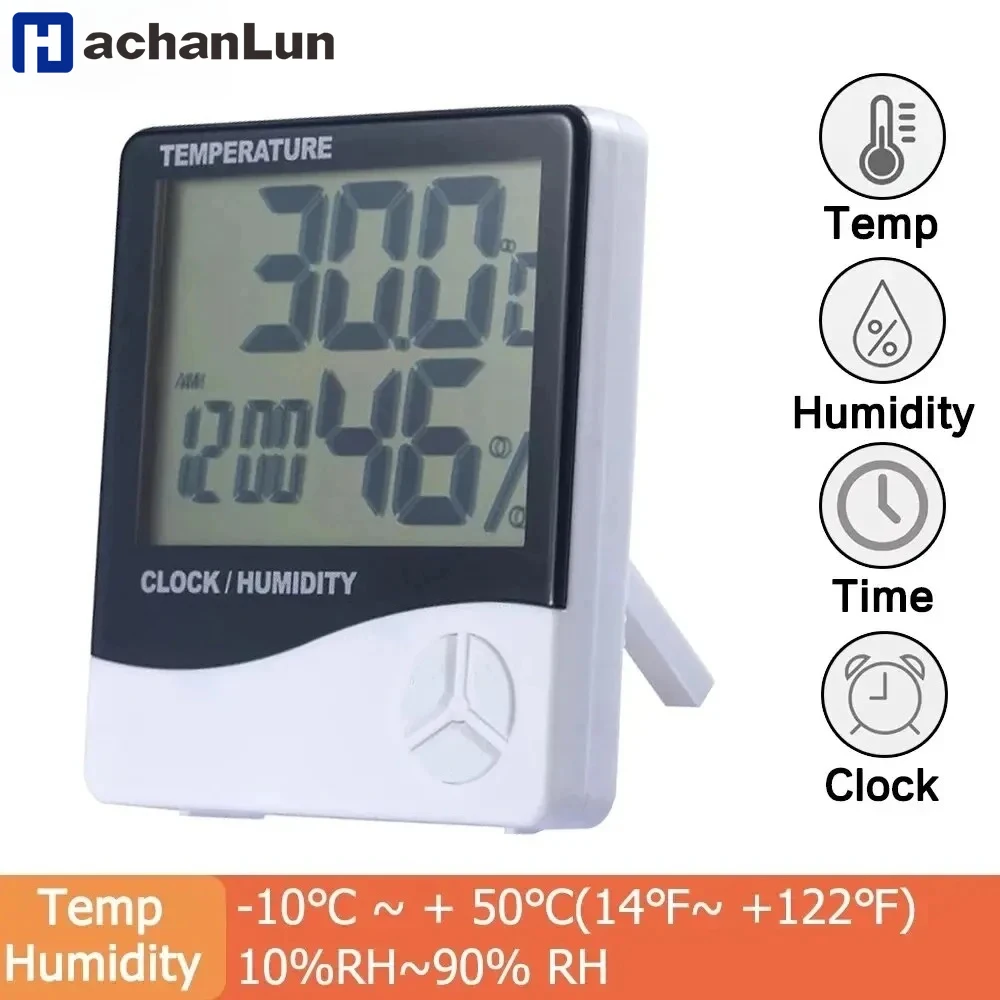 HACHANLUN LCD elettronico digitale misuratore di umidità della temperatura igrometro termometro domestico orologio stazione meteorologica per interni ed esterni
