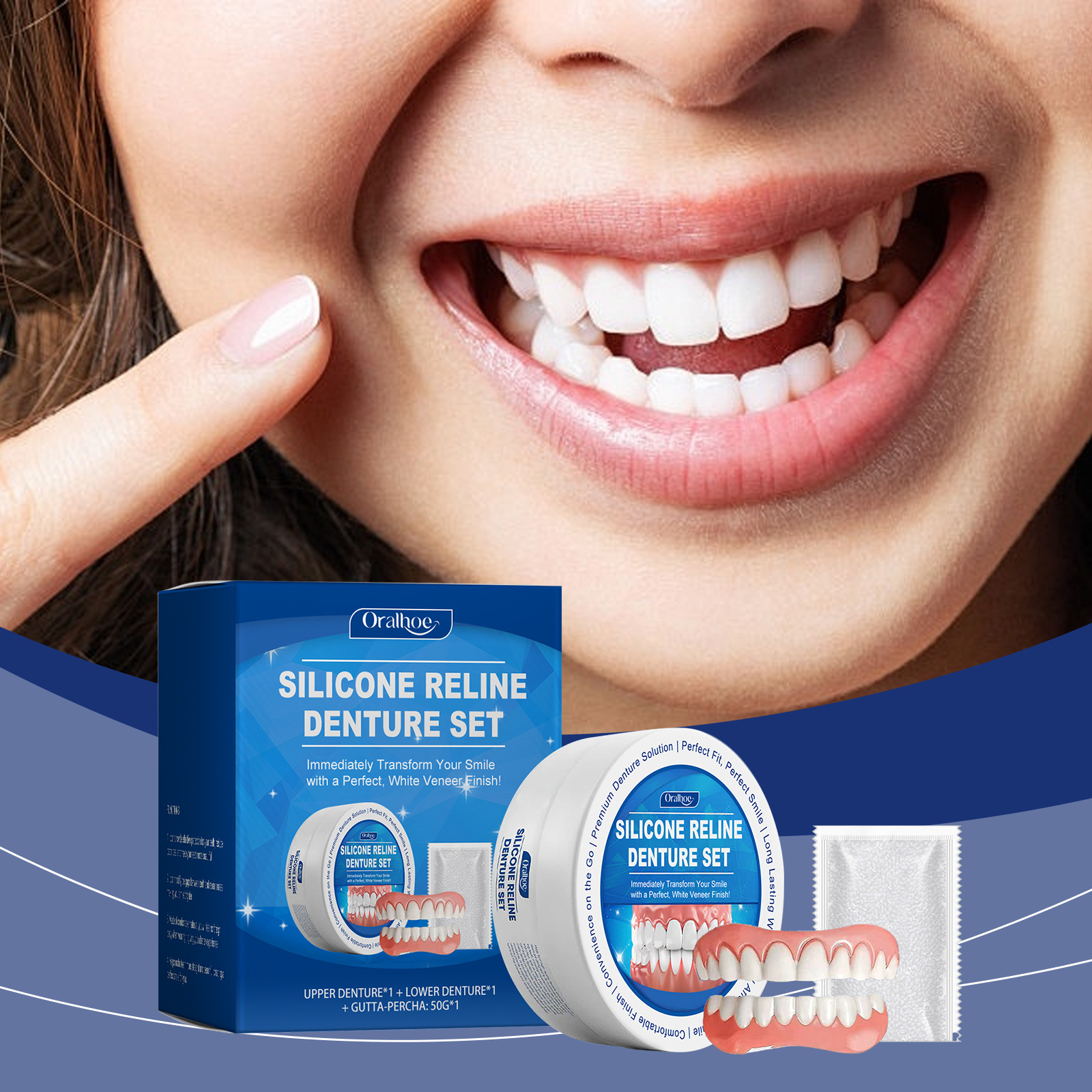 Juego de dentaduras postizas de silicona, 1 Uds., dentaduras postizas temporales que se ajustan a la cavidad bucal, sonrisa perfecta, herramienta para dientes falsos cómoda, soportes para dientes de simulación