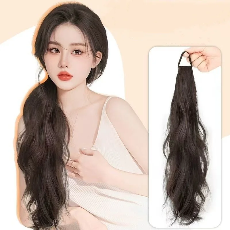 Rabo de cavalo sintético feminino, faixa de borracha, estilo coreano, cabelo grande ondulado, simulação de cabelo, temperamento natural, rabo de cavalo