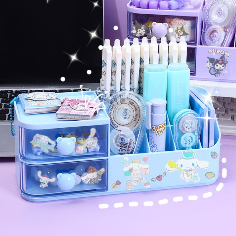 Cute Pen Holder Storage Box Organizer Drawer-type Desktop Stationery Storage Box Kawaii Sanrio Kuromi Pen Storage Holder Stand
