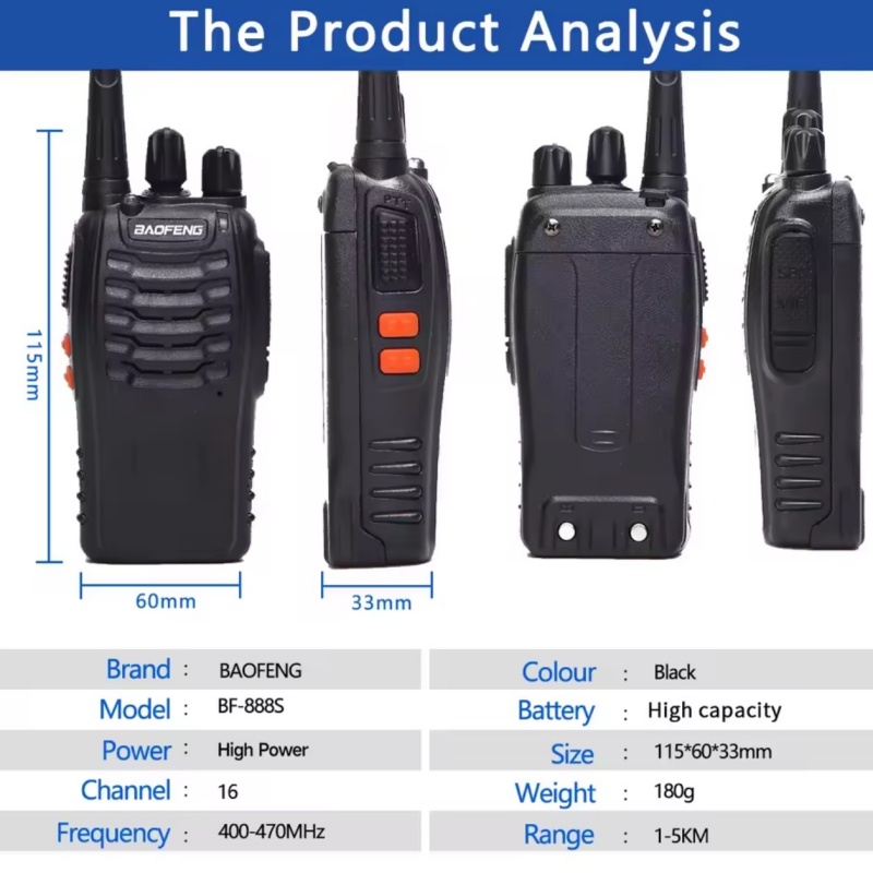 Baofeng BF-888S Walkie Talkie 5W Portable Handheld Walkie-Talkie Transceiver 16 Channel Long Range Two Way Radio For Hunting