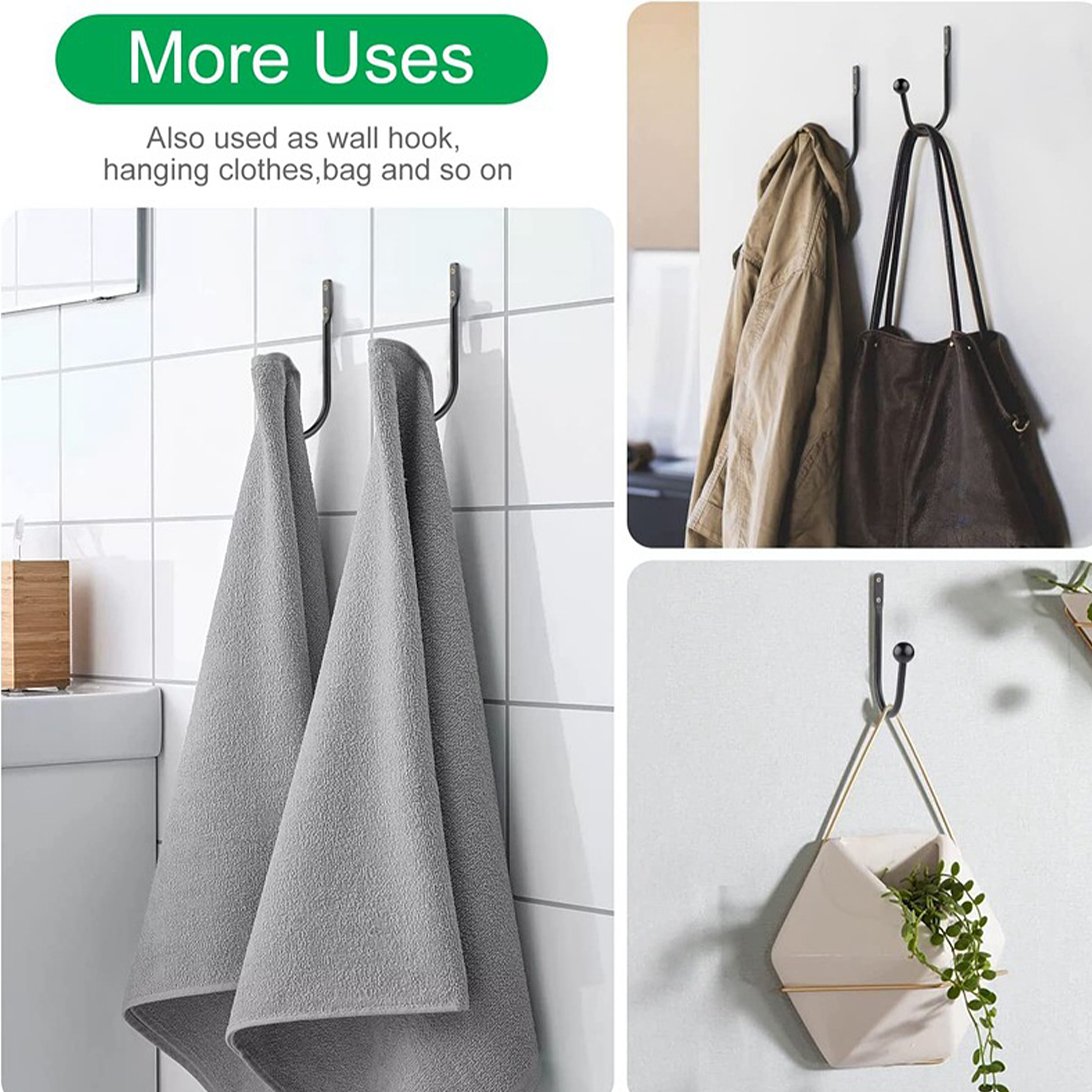 6.3 Inch Made Aluminum Alloy Black Wall Mounted Curtain Hook for Fabric Curtains Heavy Duty Hanging Hook