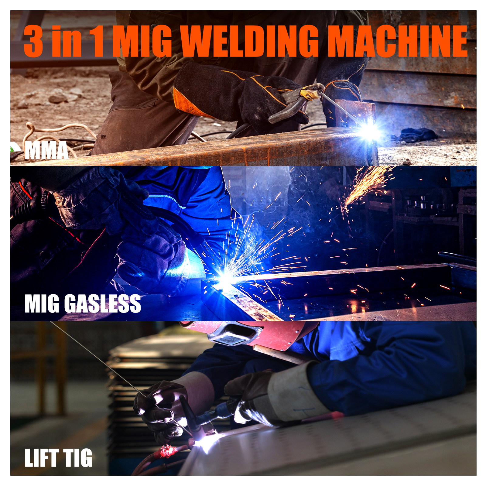 HZXVOGEN 3 in1 MIG/TIG/MMA กึ่งอัตโนมัติเครื่องเชื่อม HVM200 เครื่องเชื่อมอินเวอร์เตอร์ Synergy เครื่องมือแก๊สสําหรับ Gasless เหล็กบัดกรี