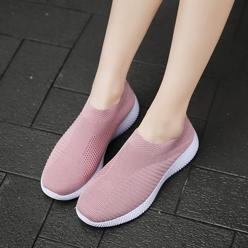 Clearance_Damenschuhe, einfarbig, Netz-Sneaker, fliegend, gewebt, zum Gehen, modisch, Slip-on-Flats, Sport, Laufen, Damen, atmungsaktiv