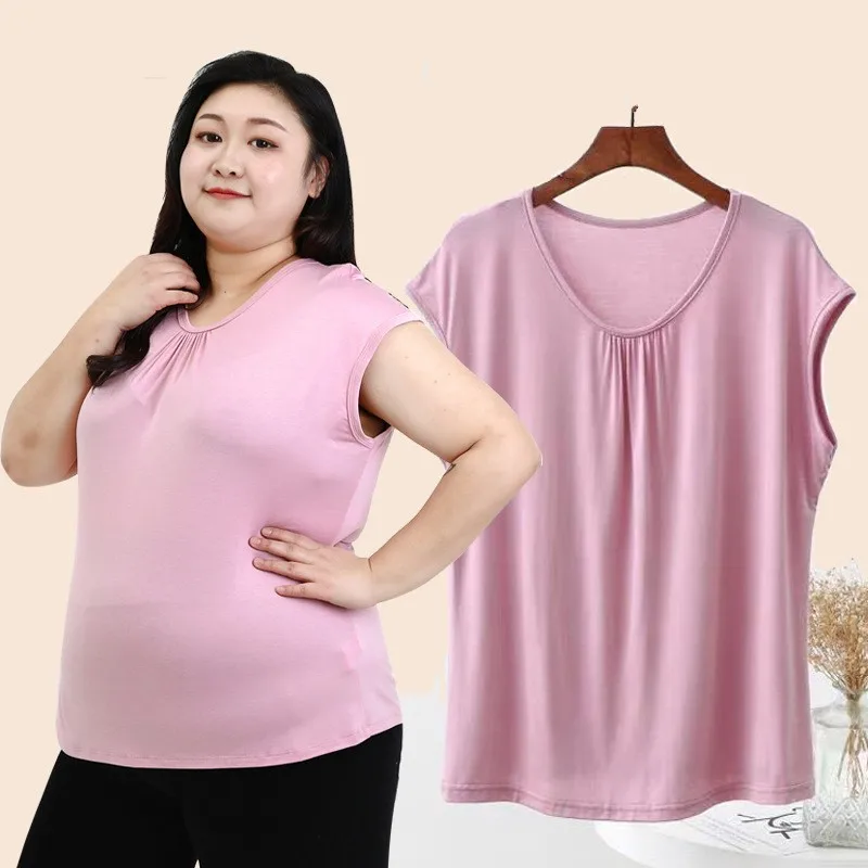 От XL до 6XL, большие размеры, модальные футболки без рукавов с круглым вырезом, женские повседневные свободные майки, однотонные футболки с низом, универсальные топы