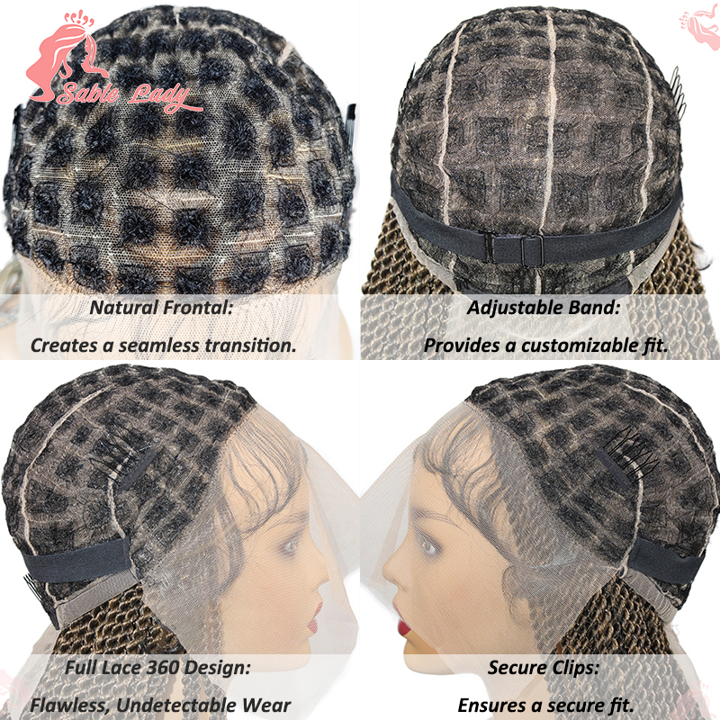 36 "合成結び目のないボックス編組ウィッグ黒人女性のためのコーンロウ三つ編みレースウィッグフルレース三つ編みヘアウィッグ黒編組髪