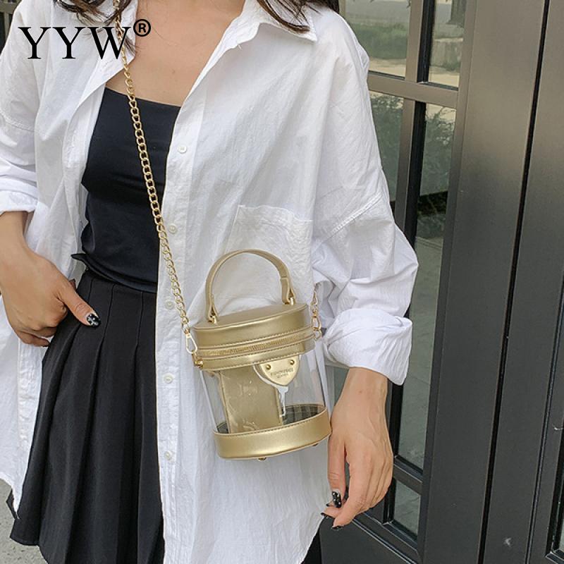 กระเป๋าถือแฟชั่นทรงกลมโปร่งใส PVC สำหรับผู้หญิงกระเป๋ากระเป๋าสายไหล่เดียวแบบมีซิปทำจากหนังนิ่มจุของได้เยอะสำหรับผู้หญิงฤดูร้อน