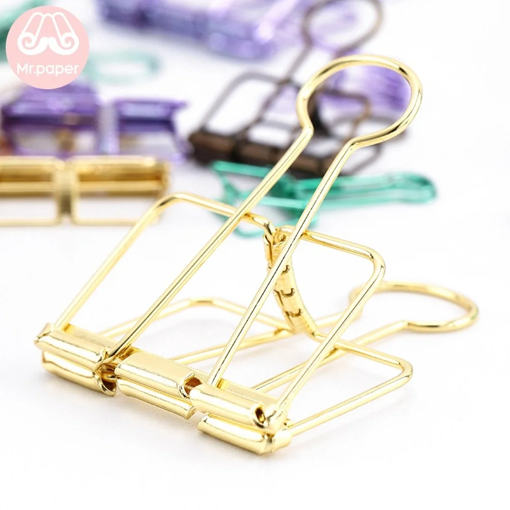 Mr Paper 8 colori 3 dimensioni 1 pz colori oro nastro rosa verde viola clip per raccoglitori grandi medie piccole clip per raccoglitori da studio per ufficio