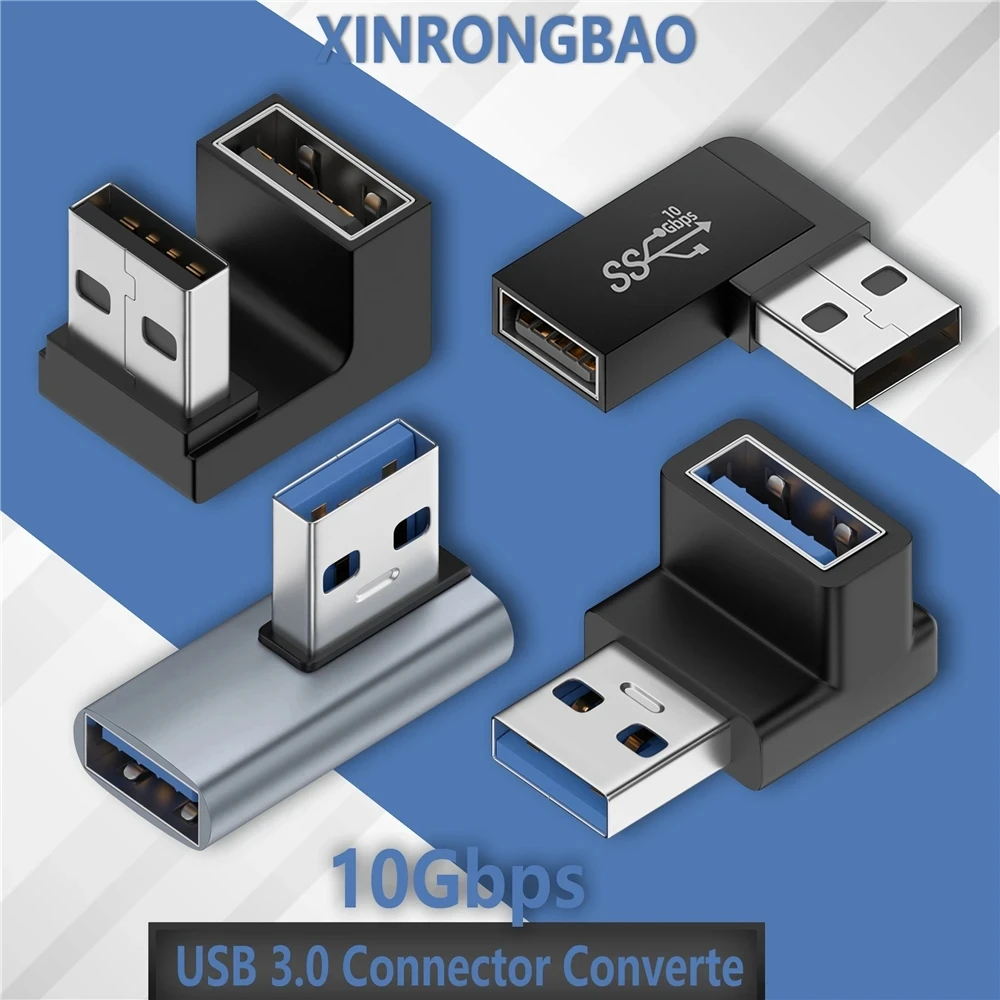 Adattatore a gomito verso l'alto USB da 10 Gbps per connettore per PC portatile convertitore adattatore di estensione ad angolo retto da 90 gradi USB 3.0 maschio a femmina