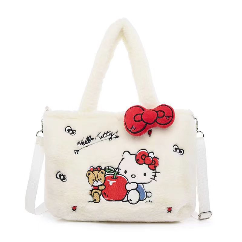 Bolso cruzado de felpa de dibujos animados Kawaii de Hello Kitty, Cinnamoroll Kuromi My Melody, bolso de hombro, bolso de maquillaje para niña, regalo