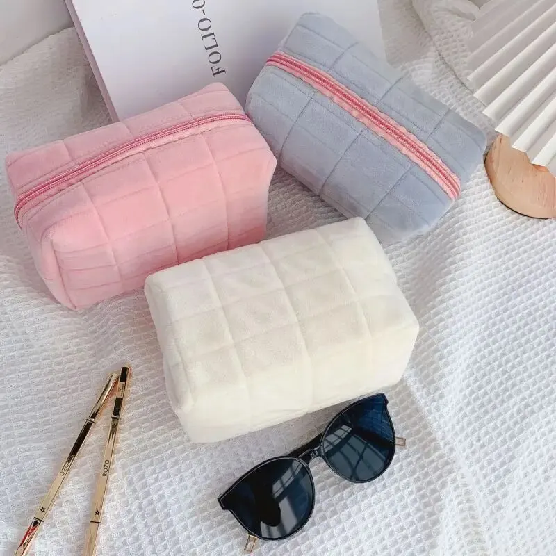 กระเป๋าเครื่องสำอางดีไซน์หมอนสีชมพู/ขาว/น้ำเงิน1ชิ้นกระเป๋าใส่ปากกากระเป๋าใส่ดินสอสำหรับนักเรียนความจุขนาดใหญ่