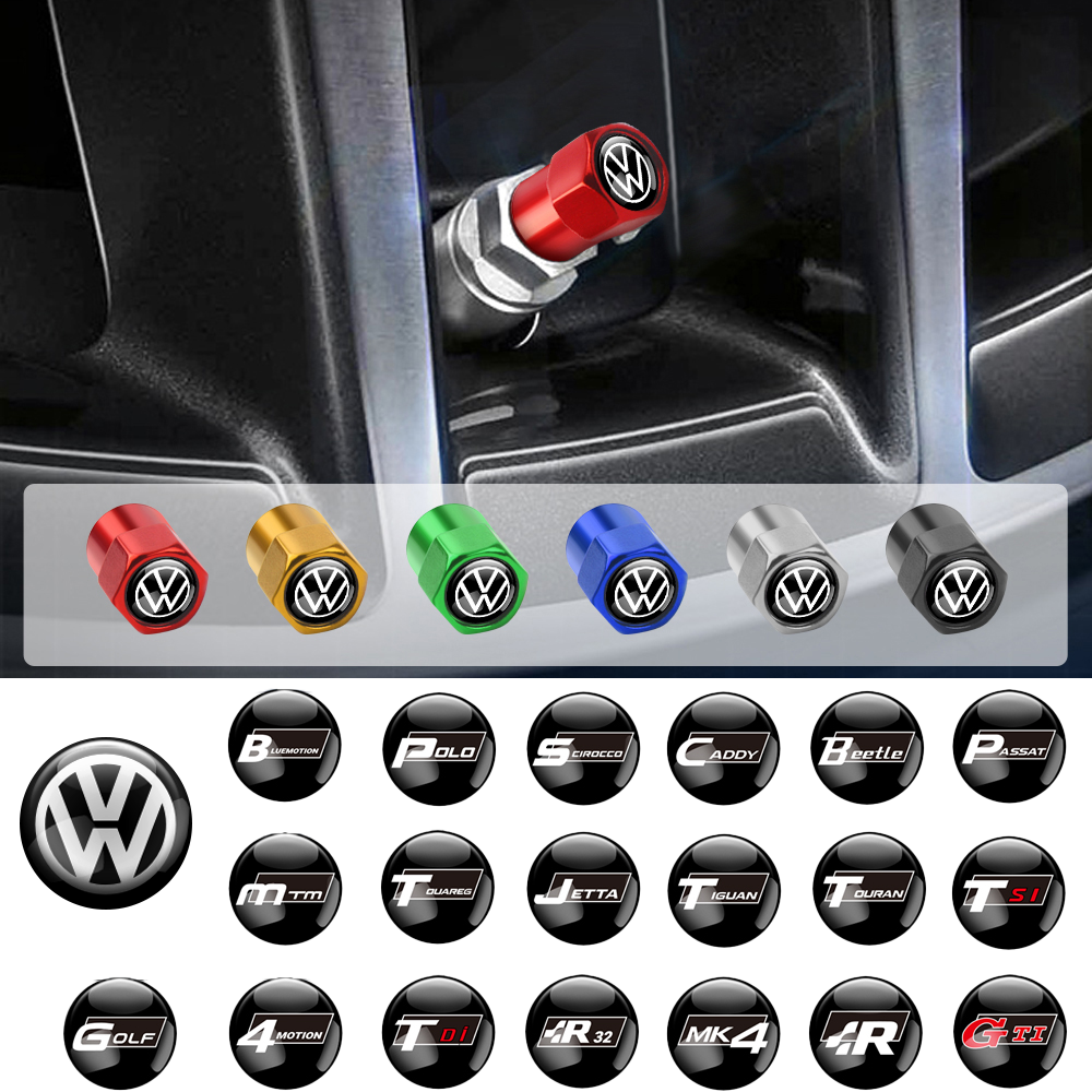 4 шт., алюминиевые автомобильные шины, шток клапана, воздушные колпачки, противоугонные герметичные крышки для Volkswagen VW R-line GTI UPi Golf Passat Jetta Touran