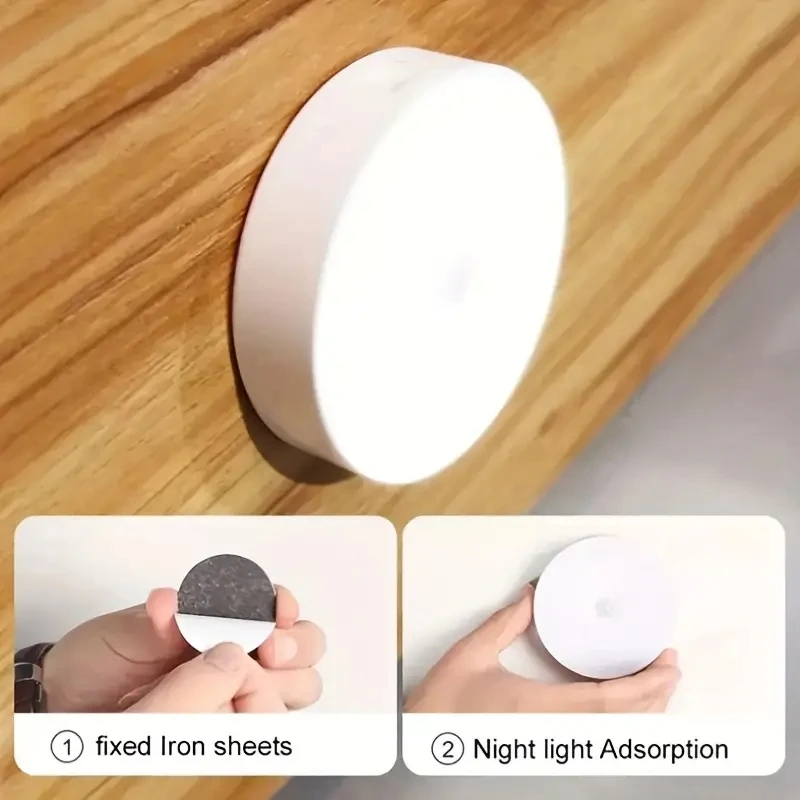 ไฟกลางคืนแบบปุ่ม 1 ชิ้นใหม่ - โคมไฟตรวจจับ LED ไร้สายสำหรับห้องนอน บันได ตู้เสื้อผ้า และการตกแต่งห้อง-